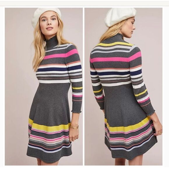 Maeve for Anthropologie Gray Striped Sweater Dress - Picture 1 of 8